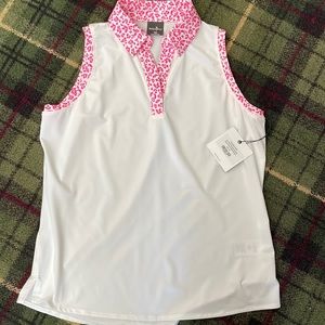 Pink panther print sleeveless top! Great for golf, resort Belyn Key